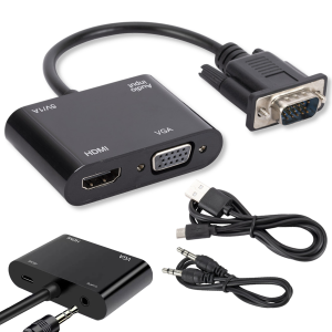 Adapter VGA na HDMI + VGA Splitter multiport przejściówka HUB D-Sub + jack