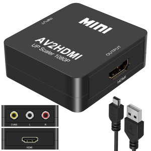 Adapter Konwerter z AV na HDMI przejściówka 3xRCA Chinch obrazu czarny MINI