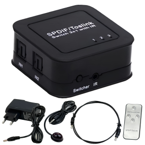 TOSLINK switch 3x1 SPDIF kabel optyczny przełącznik pilot IR rozdzielacz