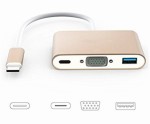 HUB USB 3.1 typ C na USB 3.0 / VGA / USB-C Złoty Gold adapter konwerter